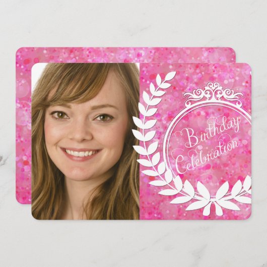 Aangepast roze Bokeh Foto van Birthday Uitnodigen Kaart (Voorkant / Achterkant)