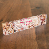 Aangepast roze bureau Naam Bord Roos bloem Naambordje (Zijkant)