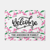 Aangepast roze Cherry Blossom Floral Welkom Deurmat (Voorkant)