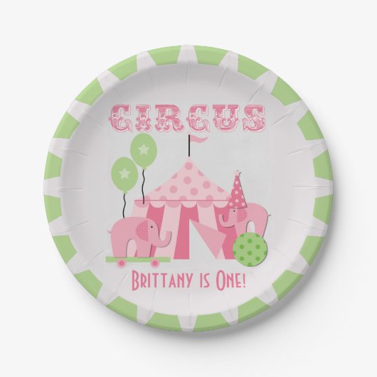 Aangepast roze Circus Birthday Paper Borden Papieren Bordje (Voorkant)