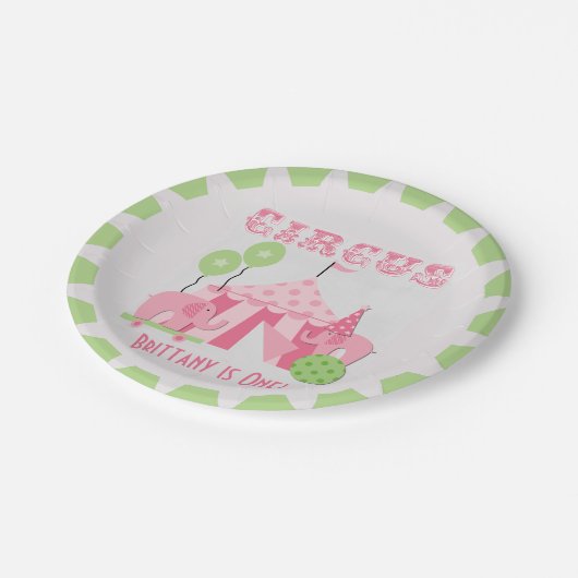 Aangepast roze Circus Birthday Paper Borden Papieren Bordje (Gekanteld)