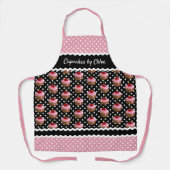 Aangepast roze cupcakes pokadots patroon op zwart schort (Voorkant)