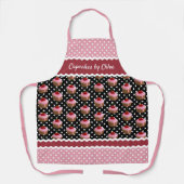 Aangepast roze cupcakes pokadots patroon op zwart schort (Voorkant)