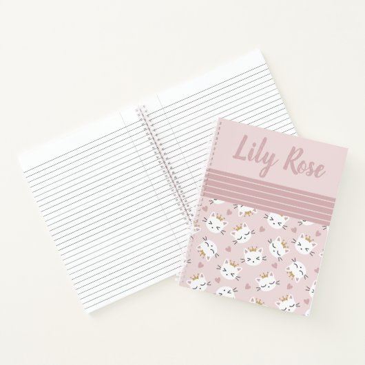 Aangepast roze Cute Cat Pattern Kind Notitieboek (Binnen)