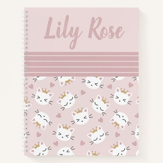 Aangepast roze Cute Cat Pattern Kind Notitieboek (Voorkant)