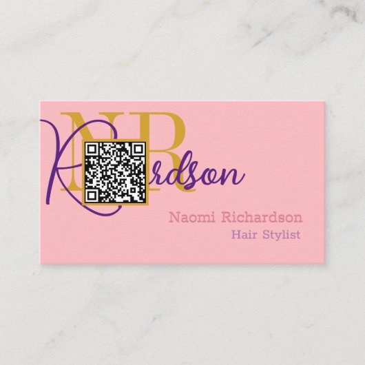 Aangepast roze en goud, QR-code, monogram / vrouwe Visitekaartje (Voorkant)