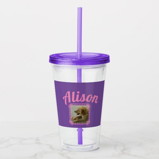 Aangepast roze en Paars Acryl Drinkbeker (Voorkant)