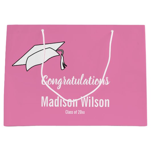 Aangepast roze en wit Afstuderen gefeliciteerd Groot Cadeauzakje (Voorkant)