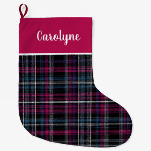 Aangepast roze en zwart geruit gingham patroon grote kerstsok