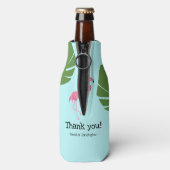 Aangepast roze Flamingo Tropical Destination Weddi Flesjeskoeler (Fles Achterkant)