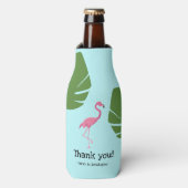 Aangepast roze Flamingo Tropical Destination Weddi Flesjeskoeler (Fles Voorkant)