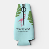 Aangepast roze Flamingo Tropical Destination Weddi Flesjeskoeler (Achterkant)