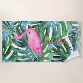 Aangepast roze Flamingo Tropical Leaves Modern Strandlaken (Voorkant)