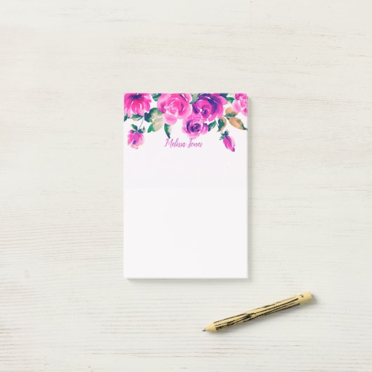aangepast roze floraal aangepast notitieblok post-it® notes (Op bureau)