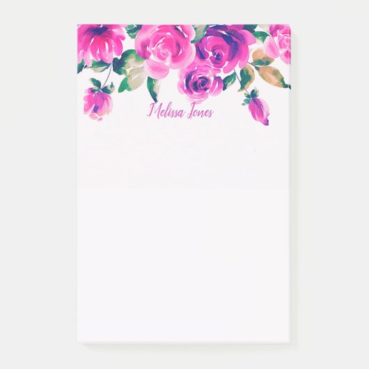aangepast roze floraal aangepast notitieblok post-it® notes (Voorkant)