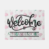 Aangepast roze Floral Welkom Deurmat (Voorkant)