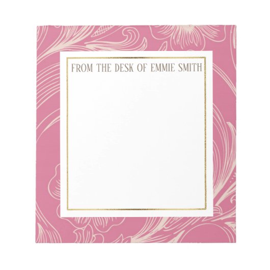 Aangepast roze Floral White en Gold Notitieblok (Voorkant)