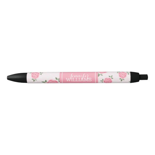 Aangepast roze Floral Zwarte Inkt Pen (Voorkant)