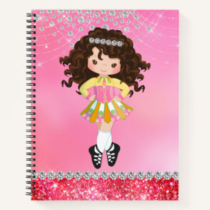 Aangepast roze glam Irish Dance Brunette Girl Notitieboek