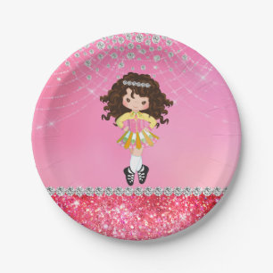 Aangepast roze glam Irish Dance Brunette Girl Papieren Bordje