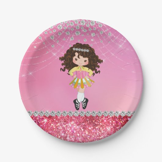 Aangepast roze glam Irish Dance Brunette Girl Papieren Bordje (Voorkant)