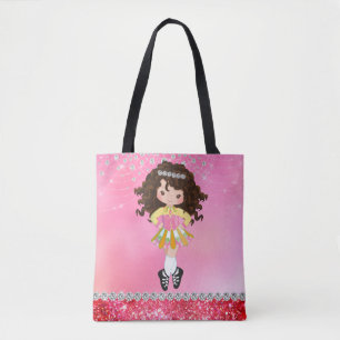 Aangepast roze glam Irish Dance Brunette Girl Tote Bag