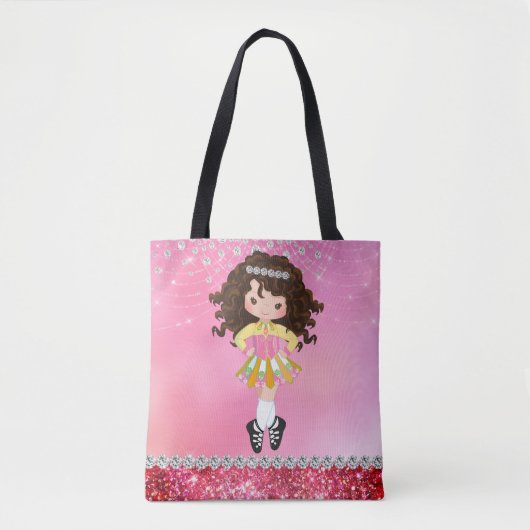 Aangepast roze glam Irish Dance Brunette Girl Tote Bag (Voorkant)