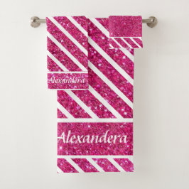 Aangepast roze glitter en witscript moderne artsy bad handdoek