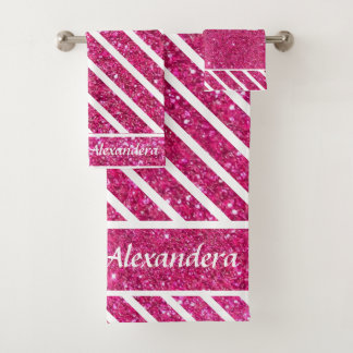 Aangepast roze glitter en witscript moderne artsy bad handdoek