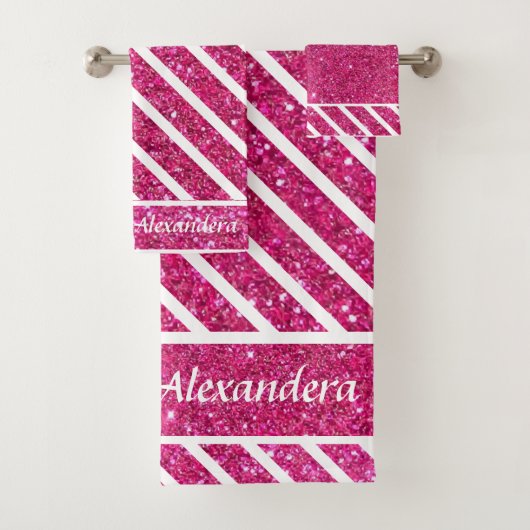 Aangepast roze glitter en witscript moderne artsy bad handdoek (Insitu)