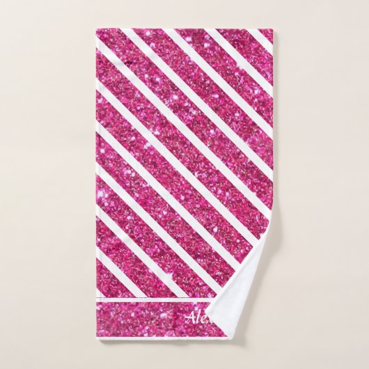 Aangepast roze glitter en witscript moderne artsy bad handdoek (Handdoek)