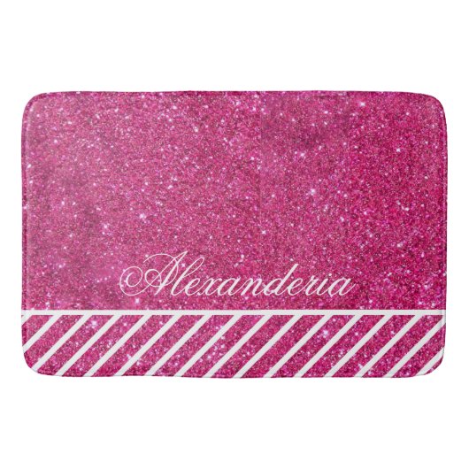 Aangepast roze glitter en witte strepen Moderne ar Badmat (Voorkant)