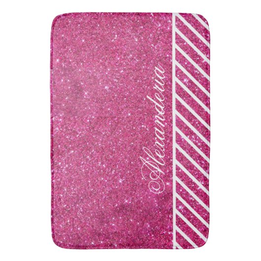 Aangepast roze glitter en witte strepen Moderne ar Badmat (Voorkant Verticaal)