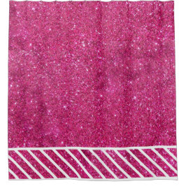 Aangepast roze glitter en witte strepen Moderne ar Douchegordijn