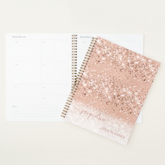 Aangepast roze glitter Girly Monogram Name Planner (Display)