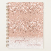 Aangepast roze glitter Girly Monogram Name Planner (Voorkant)