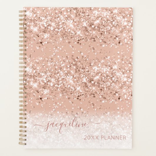 Aangepast roze glitter Girly Monogram Name Planner (Voorkant)