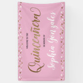 Aangepast roze goud confetti Quinceanera Birthday Spandoek (Verticaal)