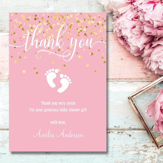 Aangepast roze goud dankzij Baby shower Girl Bedankkaart
