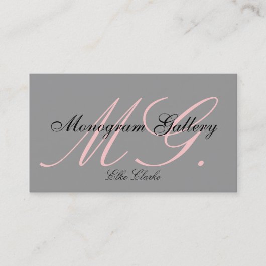 Aangepast roze grijs wit monogram Visitekaartje (Voorkant)