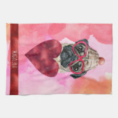 Aangepast roze Hondenliefhebber Valentijn Gift Pug Theedoek (Horizontaal)