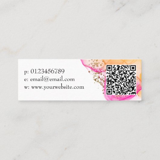Aangepast roze inktpatroon Eenvoudige moderne QR-c Mini Visitekaartje (Achterkant)