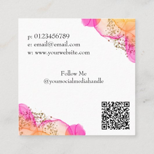 Aangepast roze inktpatroon Eenvoudige moderne QR-c Vierkante Visitekaartje (Achterkant)