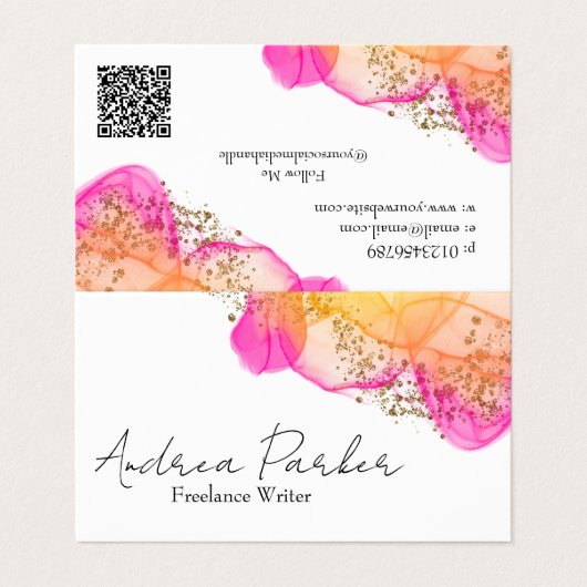 Aangepast roze inktpatroon Eenvoudige moderne QR-c Visitekaartje (Buitenkant ongevouwen)