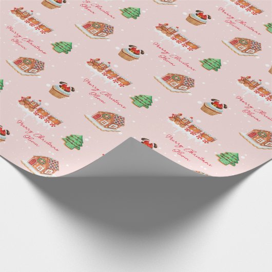 Aangepast roze kerstpapier cadeaupapier (Hoek)