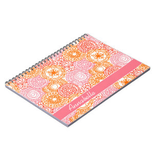 Aangepast Roze Koraal Rood Oranje Bloemmotief Patr Notitieboek