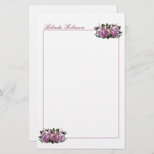 Aangepast roze Lila bloempapier Briefpapier (Voorkant / Achterkant)