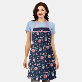 Aangepast roze marineblauw Floral Waterverf Patroo Schort