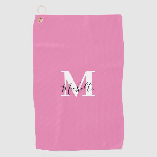 Aangepast Roze Monogram Girly Golfhanddoek (Voorkant)