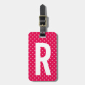 Aangepast roze monogram polka stippen reizen bagag bagagelabel (Voorkant verticaal)
